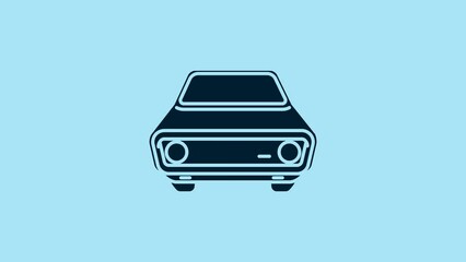 Sticker - Blue Car icon isolated on blue background. Front view. 4K Video motion graphic animation