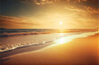 Closeup sea sand beach at sunrise. Panoramic beach landscape. Inspire tropical beach seascape horizon. Relaxing sunrise.