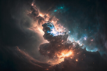 Wall Mural - space illustration with stars and nebula. generative ai