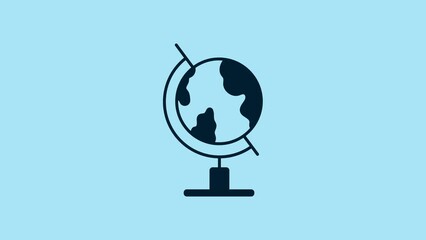 Sticker - Blue Earth globe icon isolated on blue background. 4K Video motion graphic animation