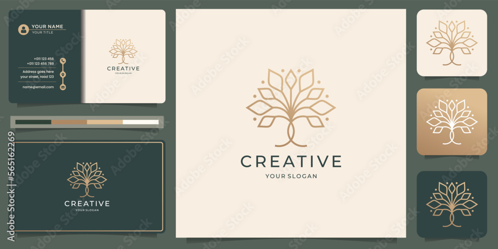 abstract line tree logo design. creative linear style tree icon with ...