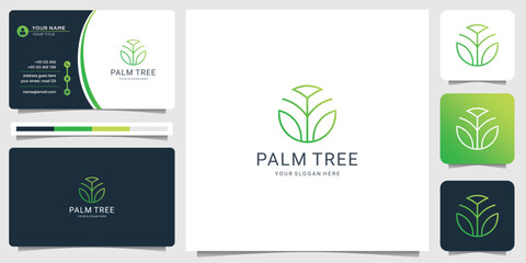 Wall Mural - minimalist palm tree logo design vector template with business card.