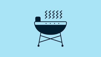 Sticker - Blue Barbecue grill icon isolated on blue background. BBQ grill party. 4K Video motion graphic animation