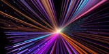 Fototapeta Przestrzenne - Abstract fiber optic lines with particles colliding, blue pink and orange CGI concept render, AI generated.