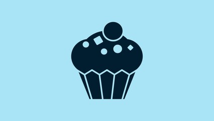 Sticker - Blue Muffin icon isolated on blue background. 4K Video motion graphic animation