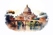 Watercolor drawing picture of city scape view of Rome Italy. Generative ai