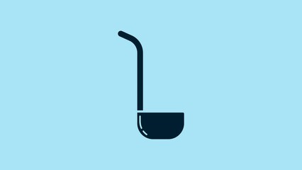 Poster - Blue Kitchen ladle icon isolated on blue background. Cooking utensil. Cutlery spoon sign. 4K Video motion graphic animation