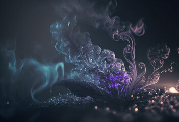 Ai-Generated Render of an Abstract Dark and Colorful Dreamy Haze: A Moody Artistic Blend of Soft Subtle Glowing Refractive Rays and Fuzzy Textures