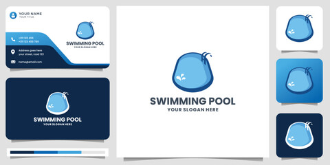 Wall Mural - Swimming Pool Logo design template with business card illustration.