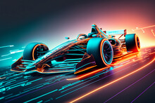 A Futuristic Racing Formula Car Illuminated By Neon Lights.