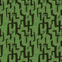 Green retro 1960s linen seamless pattern. Forest style vintage for decorative backdrop. Mid century moss old-fashioned geometric design. 