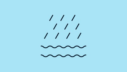 Poster - Blue Rain and waves icon isolated on blue background. Rain cloud precipitation with rain drops. 4K Video motion graphic animation