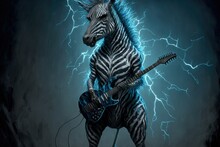 A Zebra Playing Electric Guitar. Generative AI.