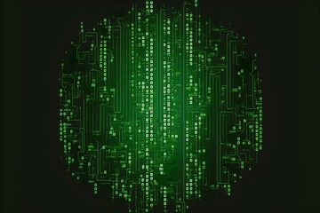Green binary code communication  illustration, cryptography. Generative AI.