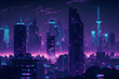 Vibrant Night City Skyline, generative ai