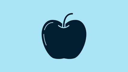 Sticker - Blue Apple icon isolated on blue background. Fruit with leaf symbol. 4K Video motion graphic animation