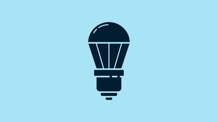 Poster - Blue LED light bulb icon isolated on blue background. Economical LED illuminated lightbulb. Save energy lamp. 4K Video motion graphic animation