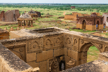 Wall Mural - Ancient mausoleum and tombs at Makli Hill in Thatta, Pakistan. Necropolis, graveyard