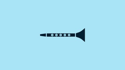 Sticker - Blue Clarinet icon isolated on blue background. Musical instrument. 4K Video motion graphic animation