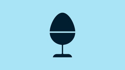 Sticker - Blue Chicken egg on a stand icon isolated on blue background. 4K Video motion graphic animation