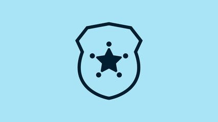 Sticker - Blue Police badge icon isolated on blue background. Sheriff badge sign. 4K Video motion graphic animation