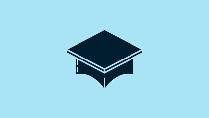 Sticker - Blue Graduation cap icon isolated on blue background. Graduation hat with tassel icon. 4K Video motion graphic animation