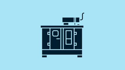 Poster - Blue Diesel power generator icon isolated on blue background. Industrial and home immovable power generator. 4K Video motion graphic animation