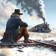 cowboy looking at the train created using AI Generative Technology