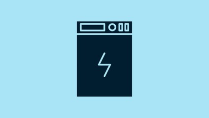 Sticker - Blue Power bank icon isolated on blue background. Portable charging device. 4K Video motion graphic animation