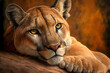 Сlose up portrait of a Puma. Cougar (Puma concolor), puma, mountain lion, panther, or catamount.  Wild african animals.  Post-processed generative AI	