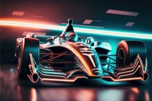 Futuristic Racing Cars Under Neon Illumination With Headlights On The Top Of The Formula 1 Sport Car

Generated By Generative AI