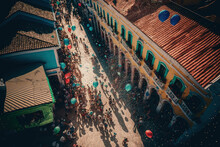 Carnival Aerial VIew Of Carnival. Musical Street Party In Brazil