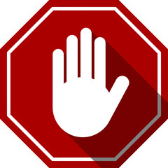 Wall Mural - Red Stop Hand Block Octagon Sign or Adblock or Do Not Enter or Forbidden Icon with 3D Shadow Effect. Vector Image.