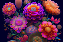 Neon Floral Symphony: A Generative Art Painting By Android Jones, Ernst Haeckel, And James Jean | AI Generative