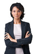 © peopleimages.com - Portrait of a serious businesswoman with a sober smile with her hands crossed Isolated on a PNG background.