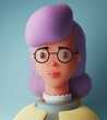 pink hair smiling teacher and nurse beautiful 3d female character with glasses