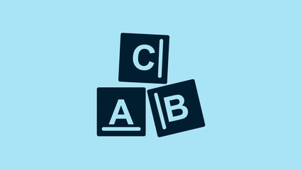 Canvas Print - Blue ABC blocks icon isolated on blue background. Alphabet cubes with letters A,B,C. 4K Video motion graphic animation