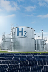 Wall Mural - Hydrogen production from renewable energy sources. Green hydrogen concept	