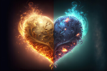 Wall Mural - two different sides of the same heart, Generative AI