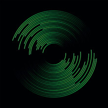 Abstract Green Circle Lines On Black Background. Logo, Icon Or Design Element.