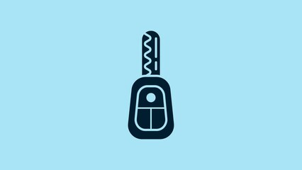 Poster - Blue Car key with remote icon isolated on blue background. Car key and alarm system. 4K Video motion graphic animation