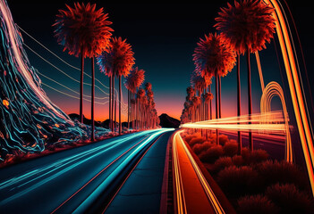 Wall Mural - Spectacular AI-Generated 3D Neon Jungle: A Vibrant Render of Wild Tropical Fauna and Flora in Glowing Motion