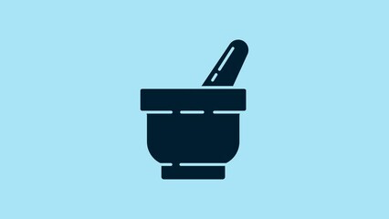 Poster - Blue Mortar and pestle icon isolated on blue background. 4K Video motion graphic animation