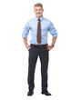 © peopleimages.com - Full length shot of a confident young businessman in a shirt and tie with his hands on his hips Isolated on a PNG background.