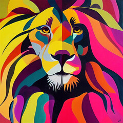 Wall Mural - contemporary abstract art of a lion active palette symmetry illustration generative ai content by mi
