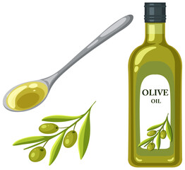 Wall Mural - Set of olive oil bottle and spoon