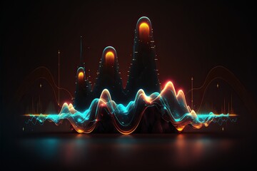 Fototapete - Abstract Sound waves. Frequency audio waveform, music wave HUD interface elements, voice graph signal cyberpunk, Generative ai