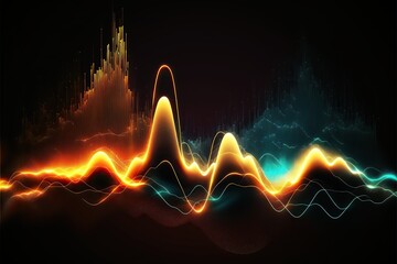 Fototapete - Abstract Sound waves. Frequency audio waveform, music wave HUD interface elements, voice graph signal cyberpunk, Generative ai
