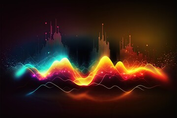 Fototapete - Abstract Sound waves. Frequency audio waveform, music wave HUD interface elements, voice graph signal cyberpunk, Generative ai