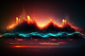 Fototapete - Abstract Sound waves. Frequency audio waveform, music wave HUD interface elements, voice graph signal cyberpunk, Generative ai